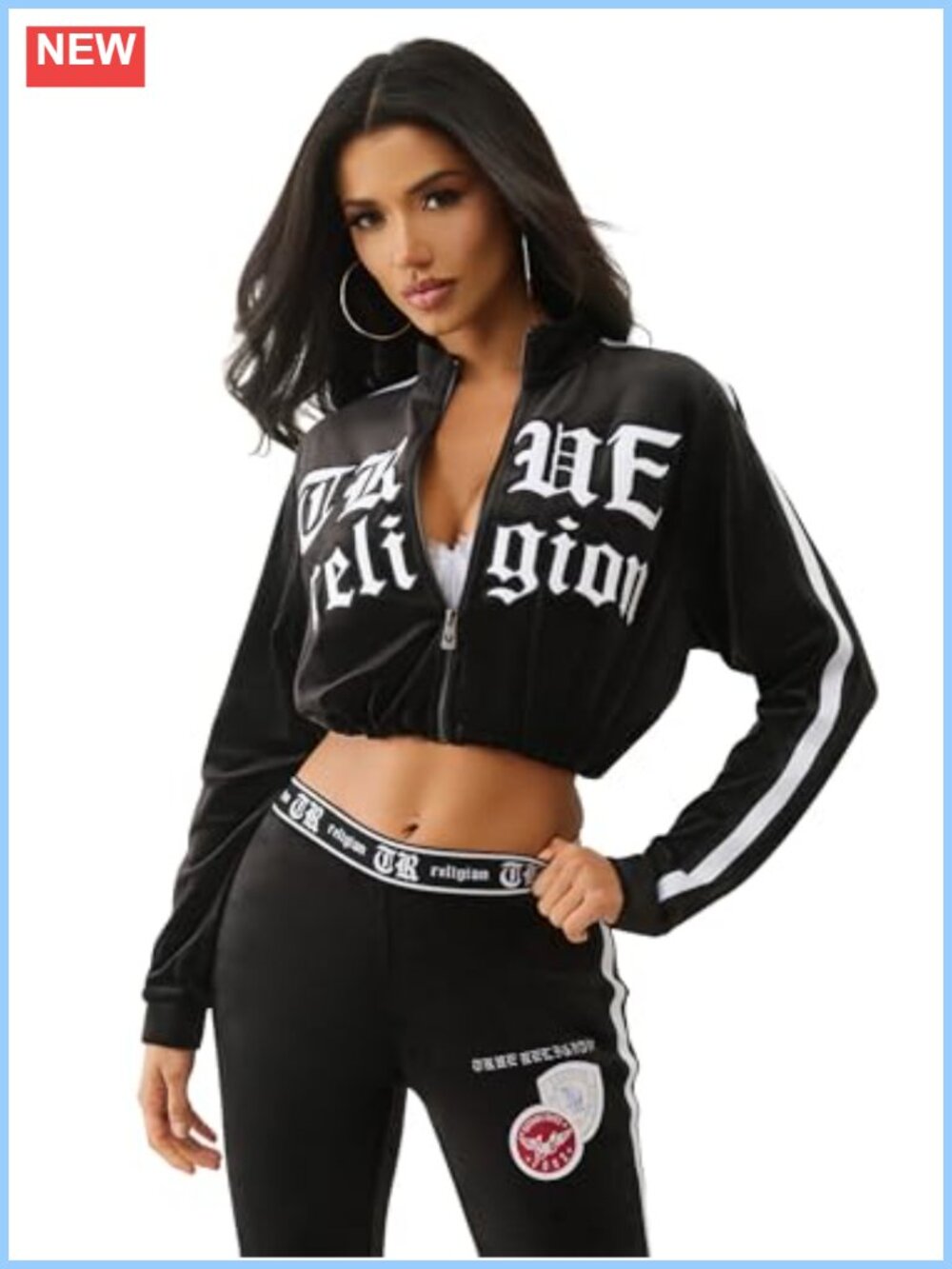 Cropped Velour Track Zip Up Hoodie Womens Mock Neck Long Sleeve Activewear